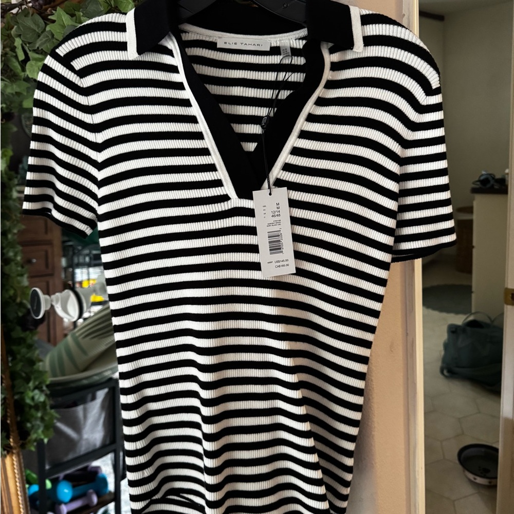 Elie Tahari Black and White Striped Top